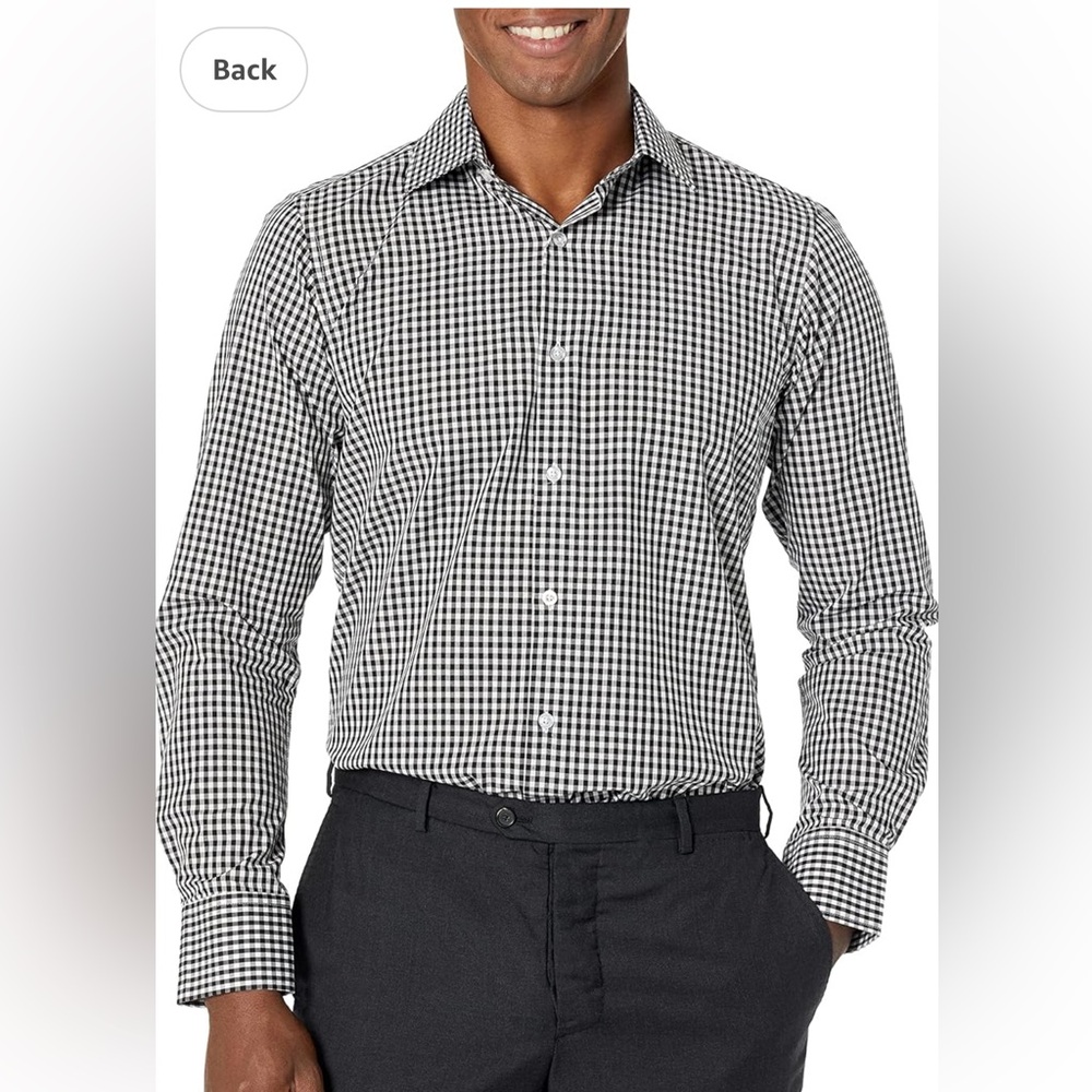 Stacy Adams Men's Black Gingham Check Modern Fit Regular Cuff: XL